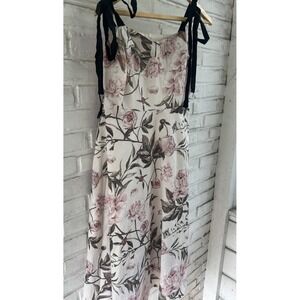 Women's Floral Print Bustier Top Black Tie Straps Midi Dress‎ Size Medium